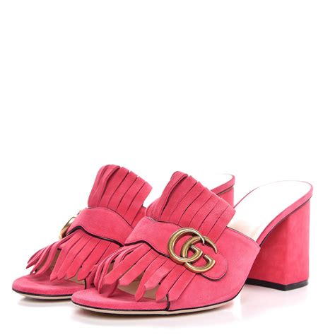 gucci suede mid heel slide pink|original gucci slides.